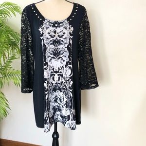 Style & Co Black White Lace Sleeve Dress LIKE NEW!